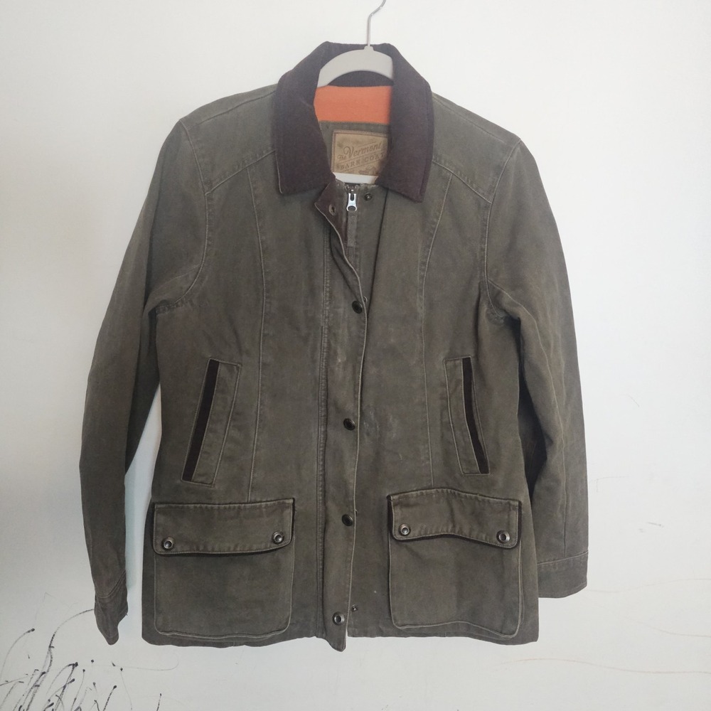 The Vermont Barn Coat Men M Olive Field Chore Jacket Corduroy Trim Fleece Line